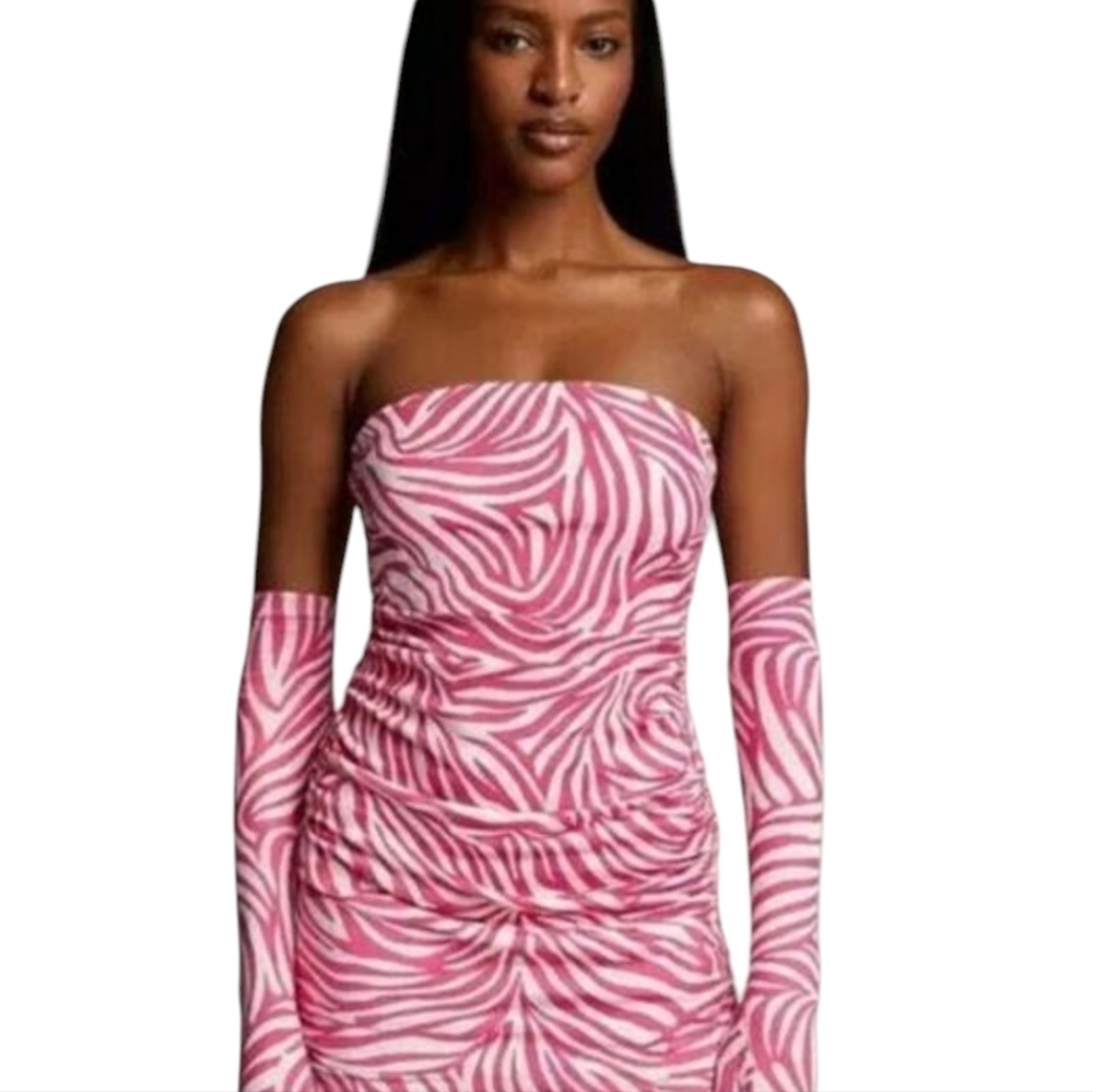 Miscreants Pink Zebra Print Strapless Top With Gloves